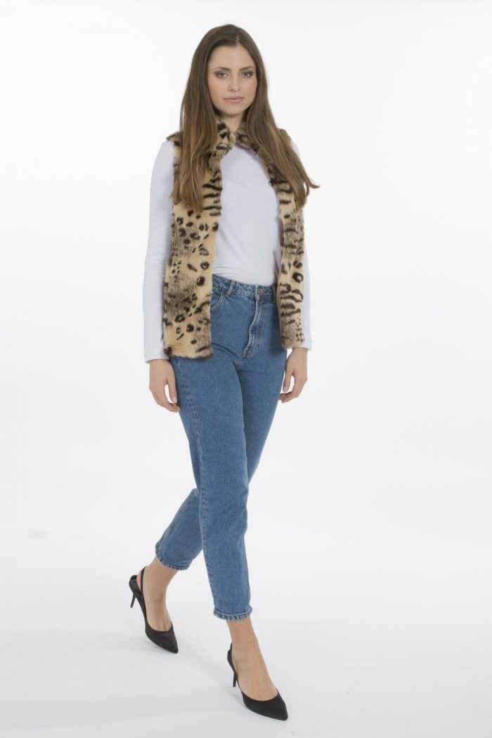 Jayley Mocha Animal Print Striped Faux Fur Gilet