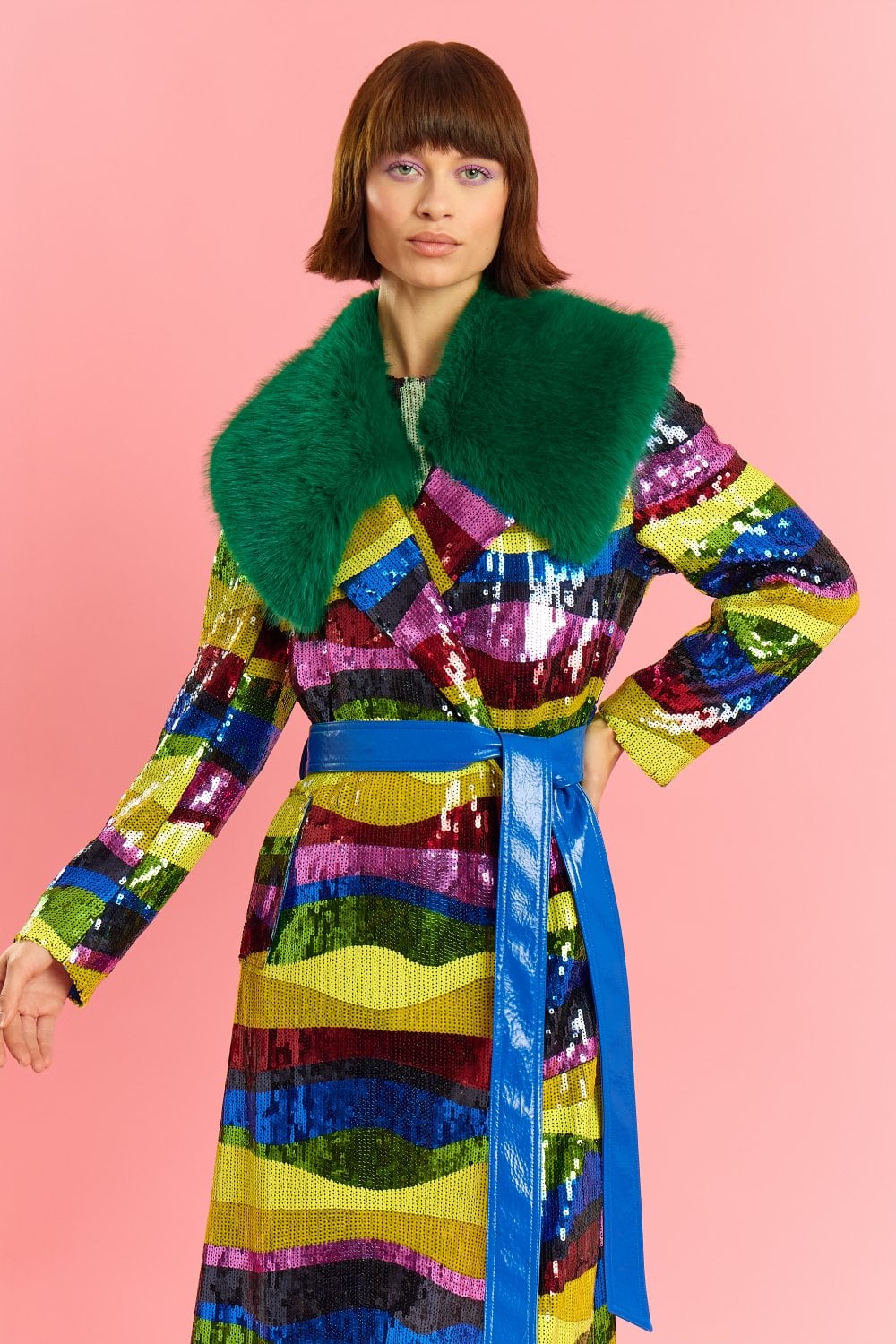 Multi- Coloured Sequin Trench Coat - Womenswear from Jayley US UK