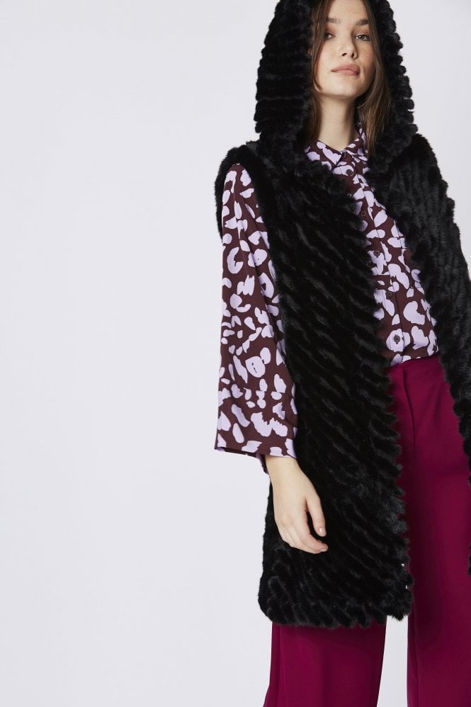 Black Faux Fur Hooded Gilet