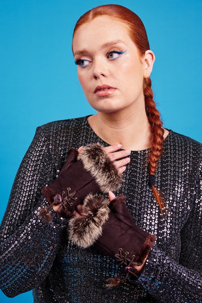 Chocolate Mittens with stylish Fur Finish