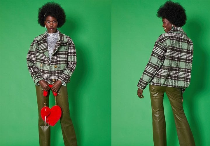 GREEN AND BLACK WOOL CHECK JACKET