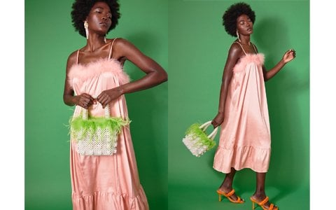 Lulu Feather Slip Dress in Pink