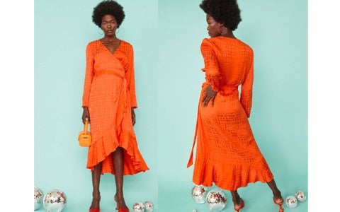 Orange Silk Blend Wrap Dress