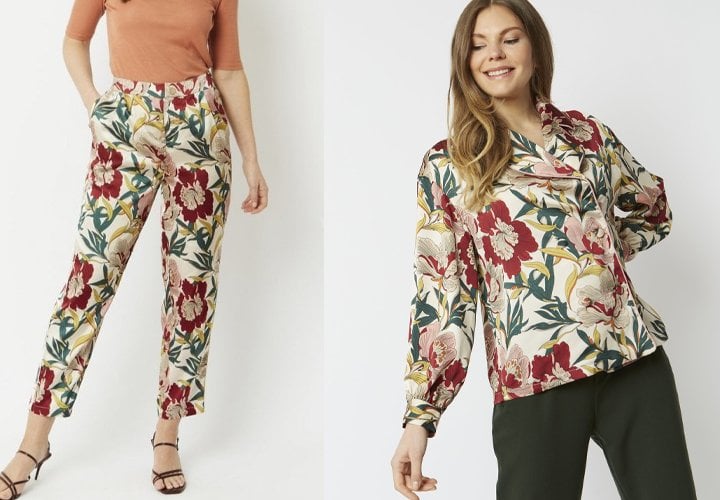 Floral Silk Blend Botanical Hibiscus Shirt