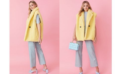 Yellow Faux Shearling Midi Gilet