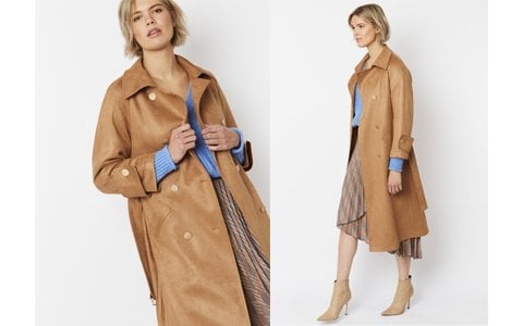 Mocha Faux Suede Trench Coat