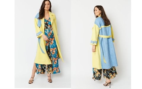 Blue Faux Suede Animal Print Trench Coat