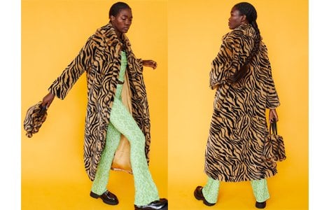 Tiger Print Faux Fur Maxi Coat