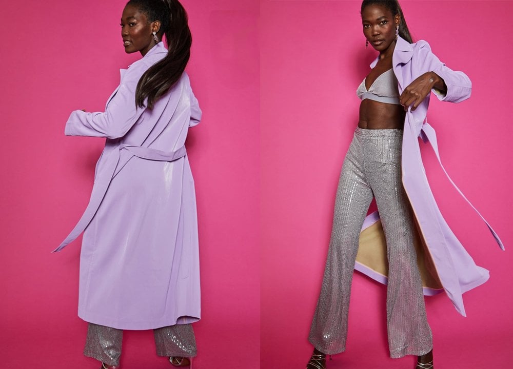 Lyra Faux Suede Maxi Trench Coat in Lilac
