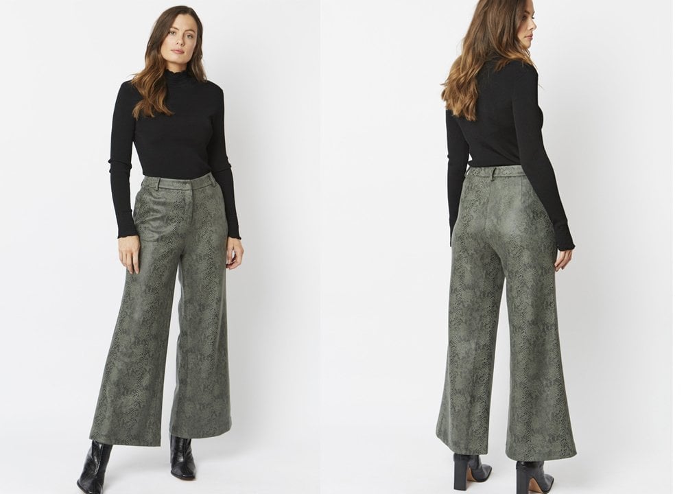 Khaki Flare Faux Suede Trouser