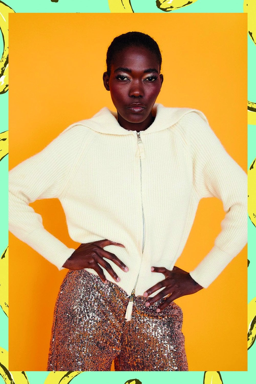 Knitted Banana Peel Zip Cardigan