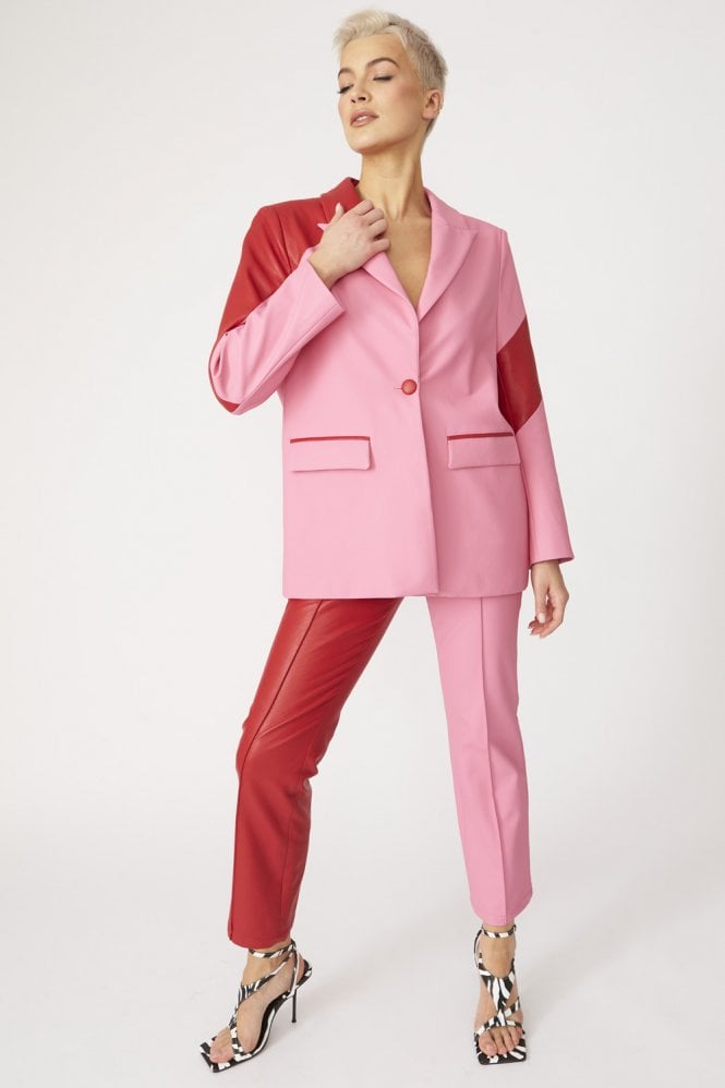 Faux Leather Contrast Blazer