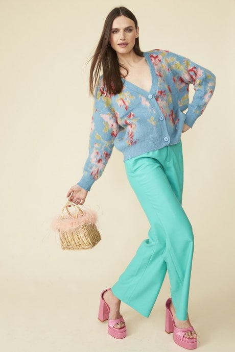 Aqua Blue Eco Leather Trousers