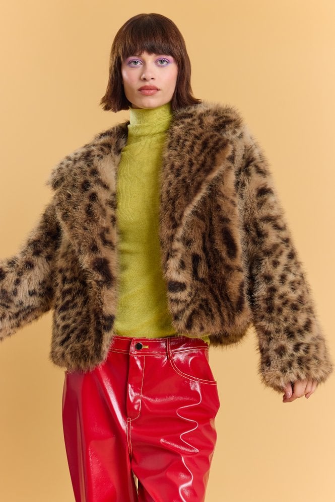 JAYLEY Bamboo Blend Animal Print Cropped Jacket