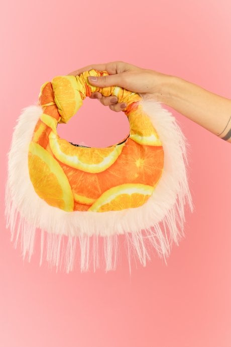 Bamboo Faux Fur Trim Oranges Bag