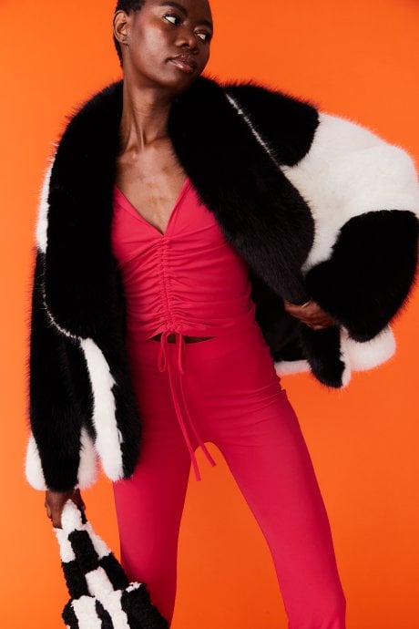 Bamboo Faux Fur Two Tone Double Cropped Coat