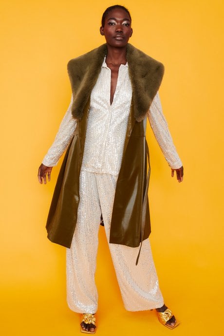 Banana Peel Midi Gilet | Waistcoat Faux Fur Collar