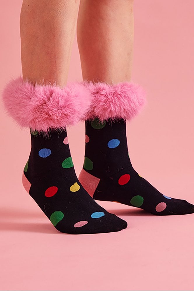 JAYLEY Black and Pink Love Heart Socks