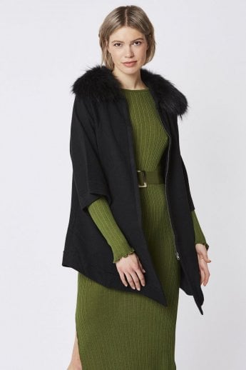 Black Cashmere and Fox Fur Coat