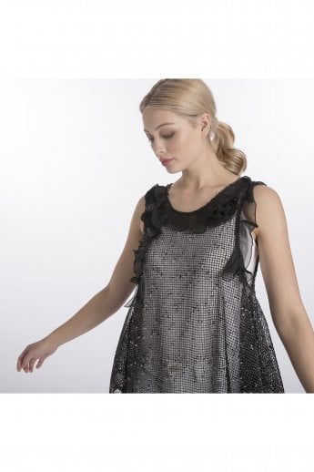 Black Crochet Tunic with Chiffon Roses