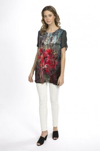 Black Devore Silk Bend Digital Print Top