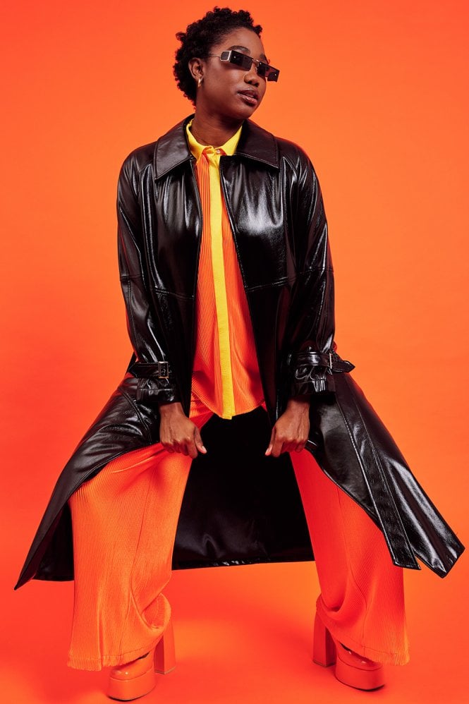 JAYLEY Black Eco Leather Trench Coat