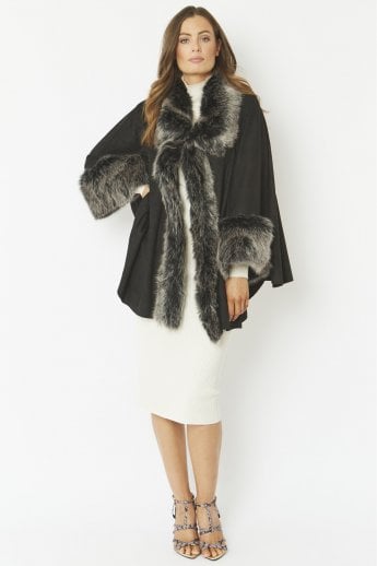 Black Faux Fur Faux Suede Cape