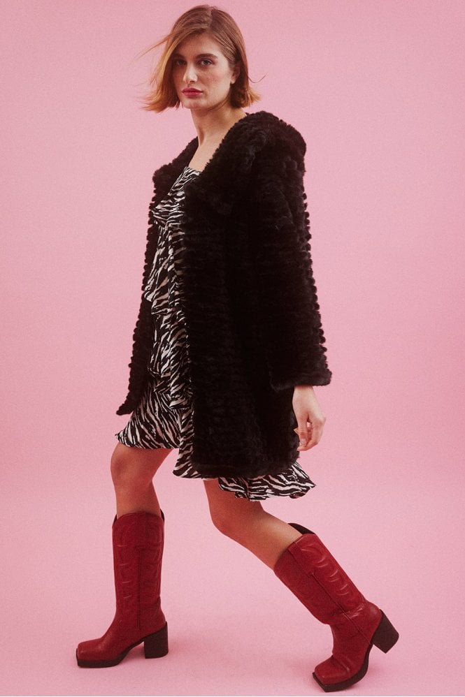 JAYLEY Black  Faux Mink Fur Hooded Coat