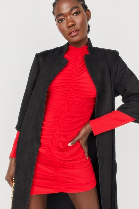 Black Faux Suede Coat