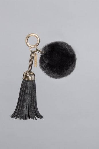 Black Faux Suede Faux Fur Pom Charm