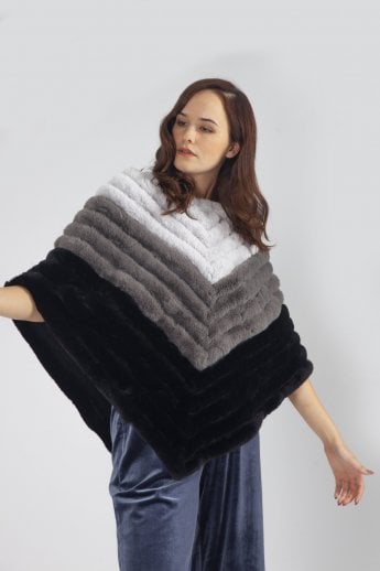 Black Faux Suede Faux Fur Poncho