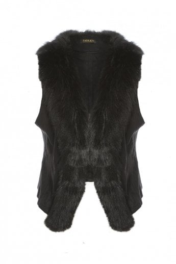 Black Faux Suede Gilet | Waistcoat with Faux Fur Collar