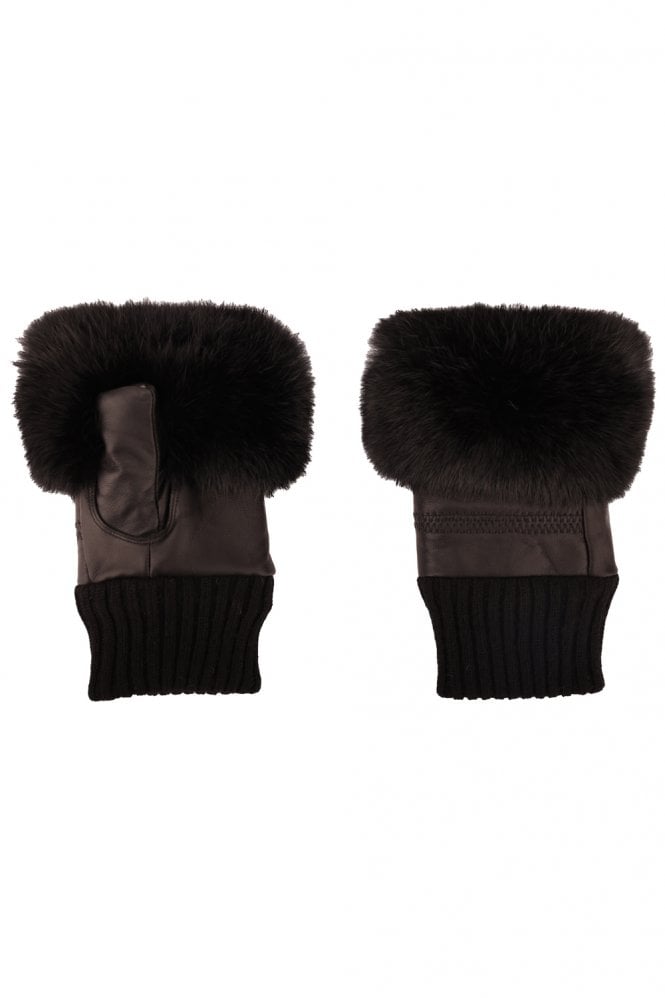 JAYLEY Black Fingerless Gloves with Fur Trim