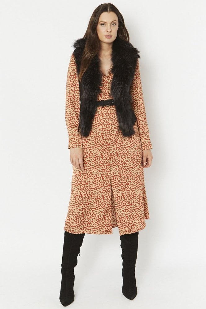 JAYLEY Black Fox Fur and Faux Suede Gilet