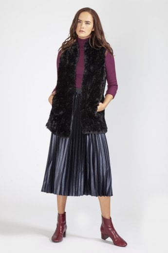 Black Hand Knitted Faux Fur Gilet | Waistcoat