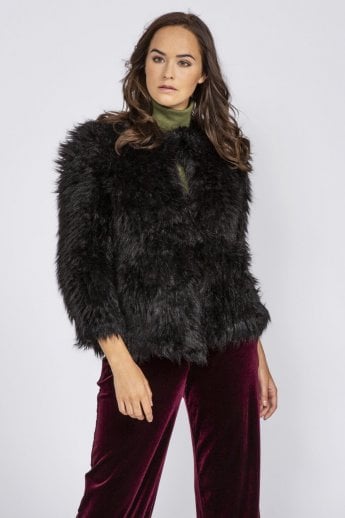 Black Hand Knitted Faux Fur Jacket