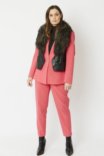 Black Leather Gilet with Fox Fur Collar