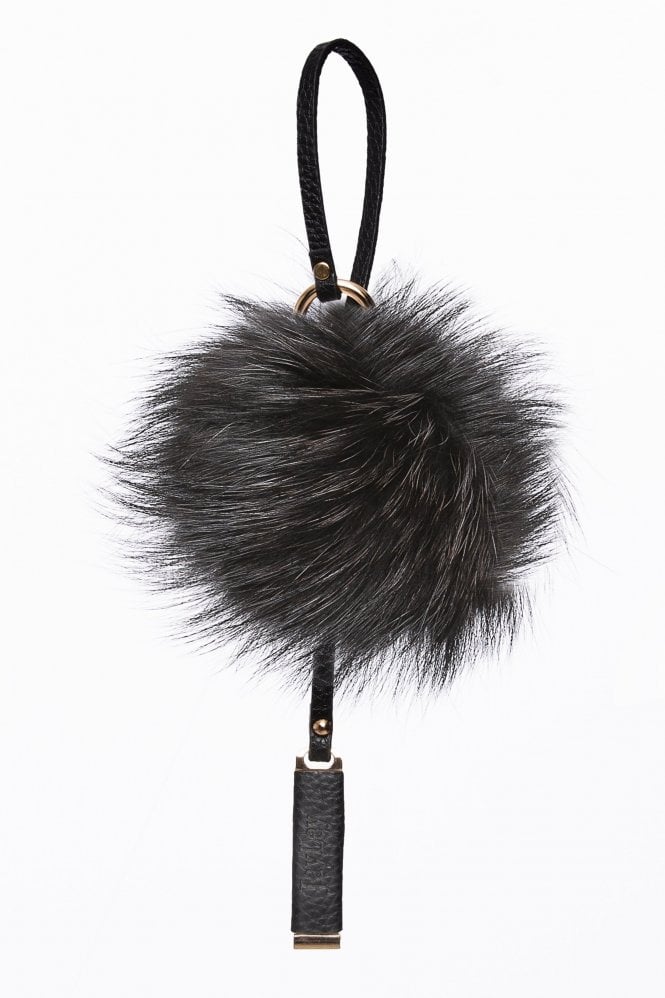 JAYLEY Black Luxury Fox Fur Keyring With Gift Box