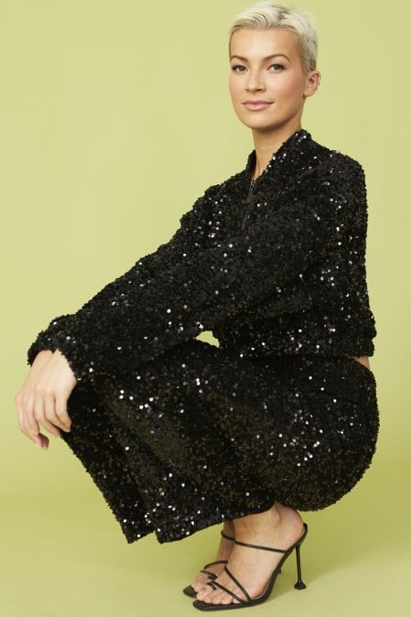 Black Sequin Bomber Jacket