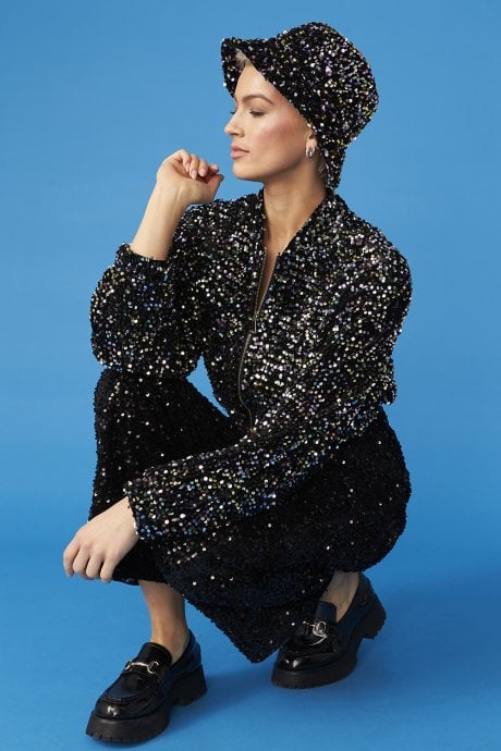 Black Sequin Bucket Hat
