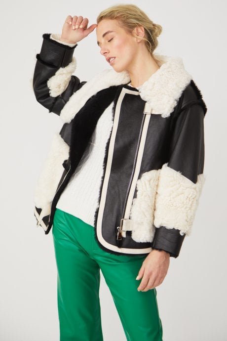 Black Shearling & Leather Alison Jacket