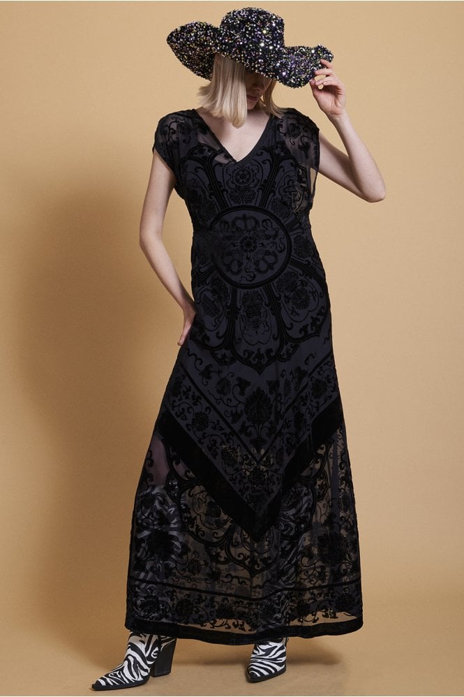 JAYLEY Black Silk Devore Dress