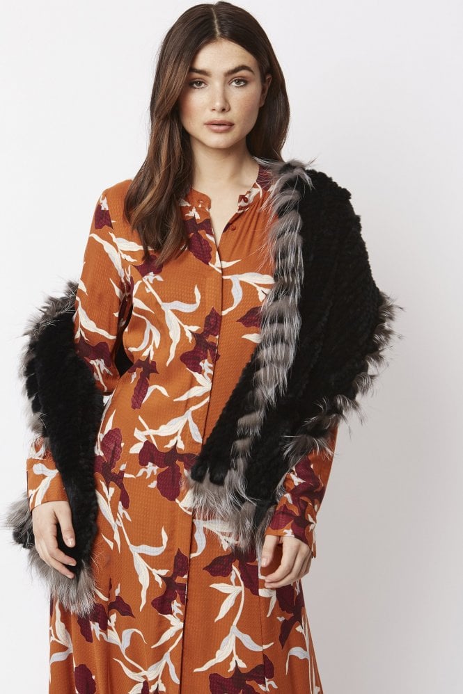 JAYLEY Black Silver Fox And Coney Fur Shawl