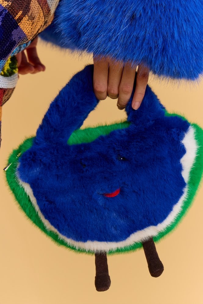 JAYLEY Blue and Green Handmade Water Melon Bamboo Fur Bag