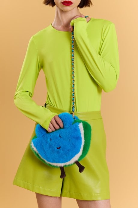 Blue and Green Handmade Water Melon Bamboo Fur Bag