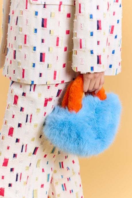 Blue and Red Bamboo Faux Fur Bag