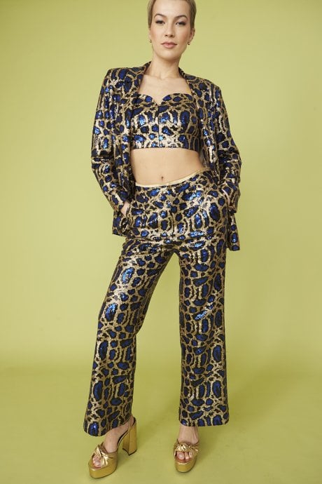 Blue Animal Print Sequin Blazer