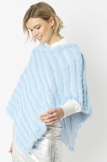 Blue Cashmere Blend Coney Fur Poncho