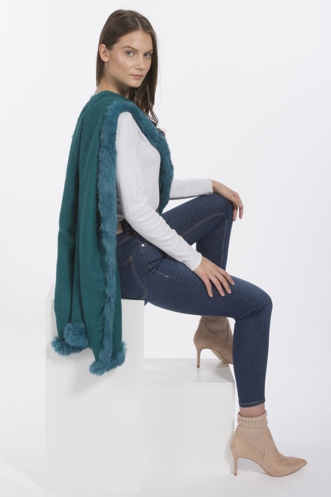 JAYLEY Blue Cashmere & Coney Fur Wrap