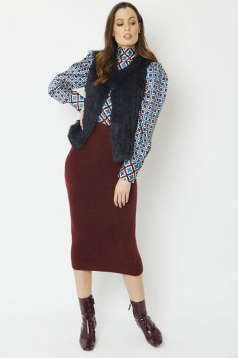 Blue Coney Fur Hooded Gilet